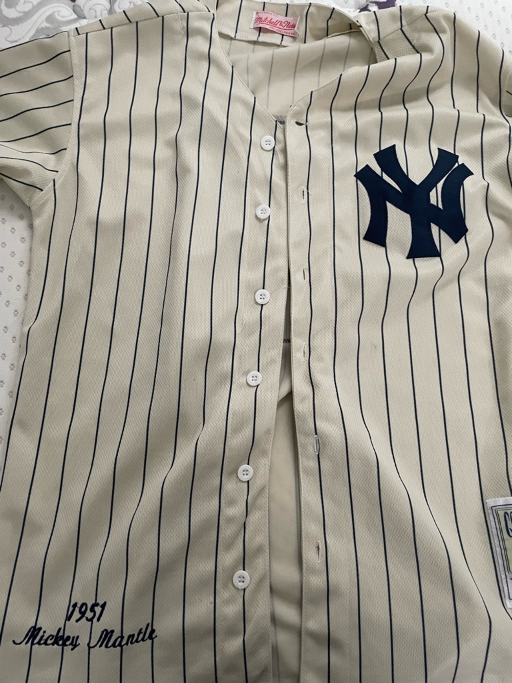 New York Yankees Cream Mickey Mantle jersey size S